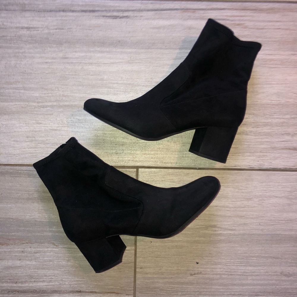 Unisa black suede block heel booties